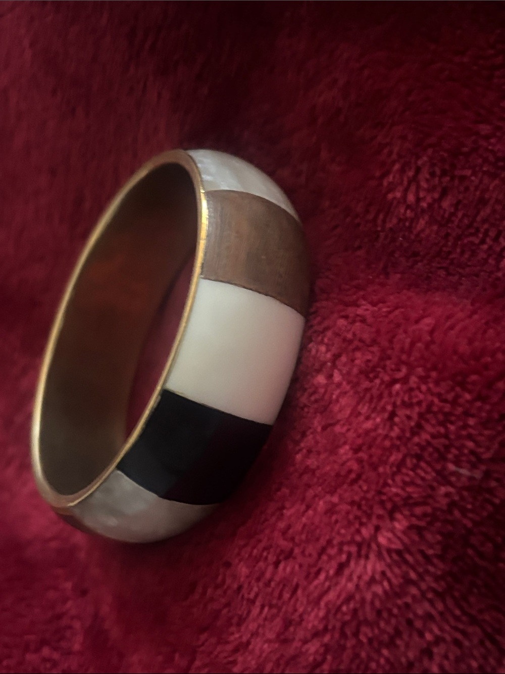 Vintage Black, White and Brown Inlay Resin & Metal Bangle